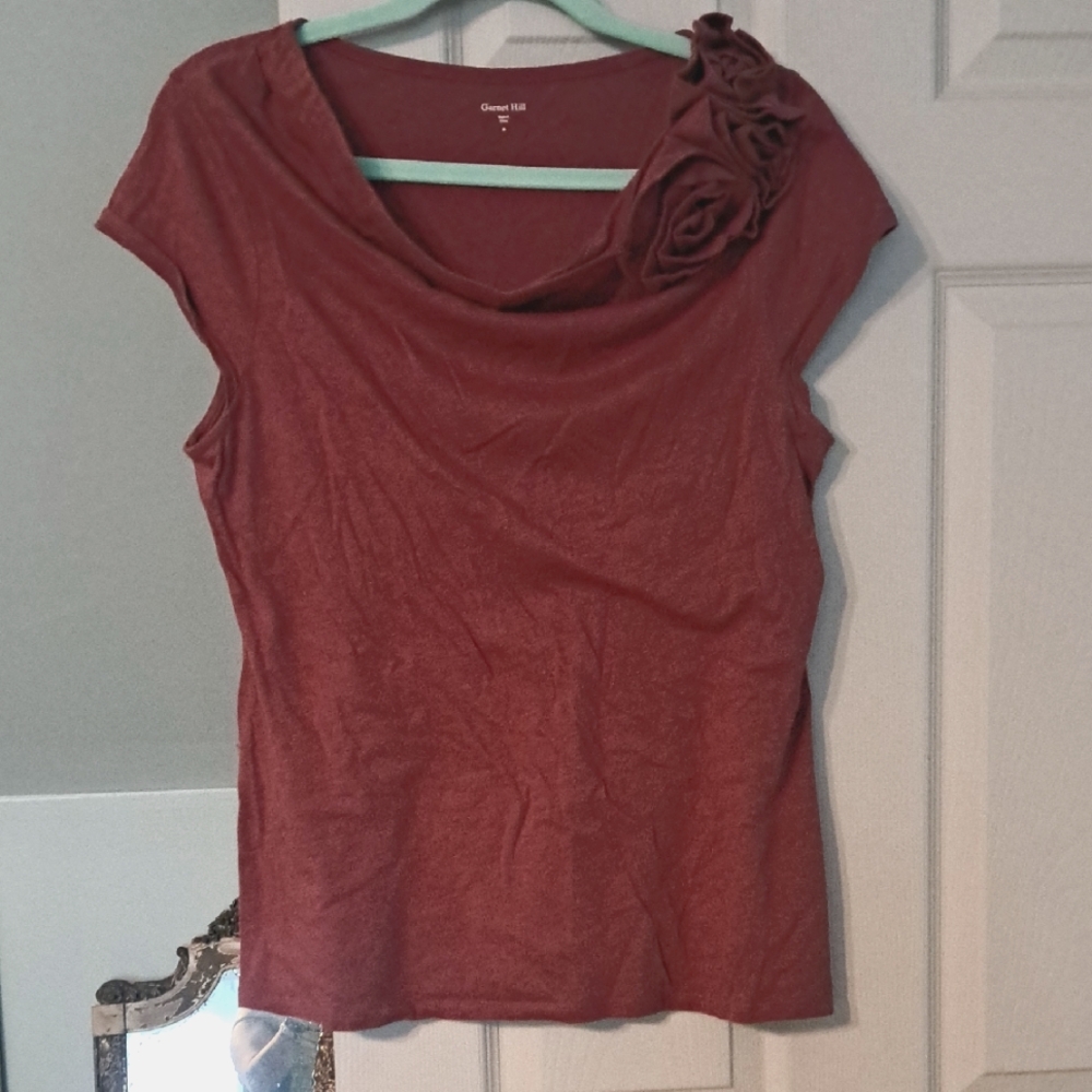 Garnet Hill Rosette Cap Sleeve Tshirt Size Meduim